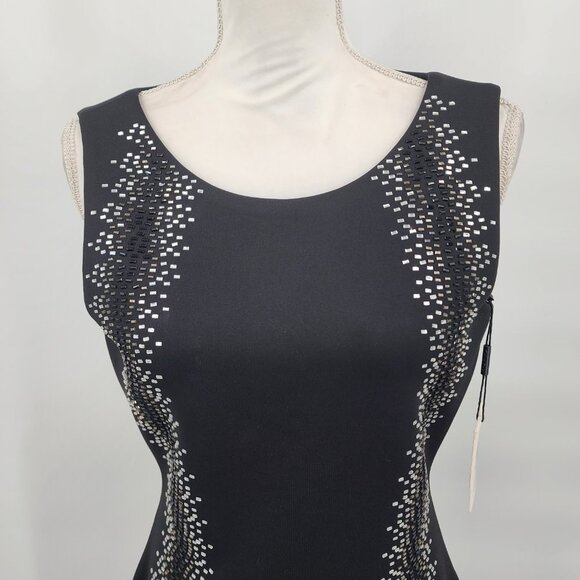 CALVIN KLEIN Mirror Embellished Bodycon Black Scuba Crepe Sleeveless Dress 6 NWT - Picture 3 of 4